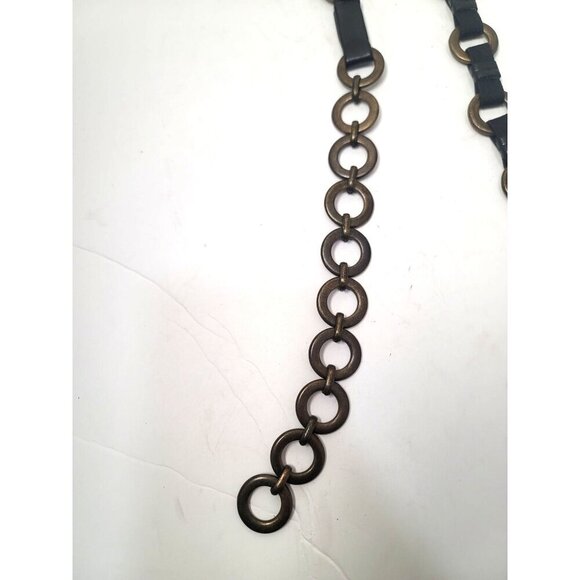Vintage Chain Link Belt Black & Bronze Metal Leather And Elastic Women's Accesso - Picture 4 of 6